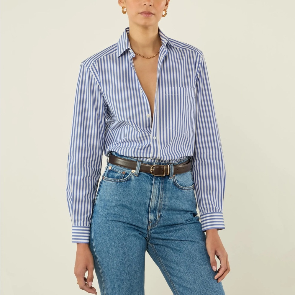 With Nothing Underneath - the Classic/ Fine Poplin royal stripe